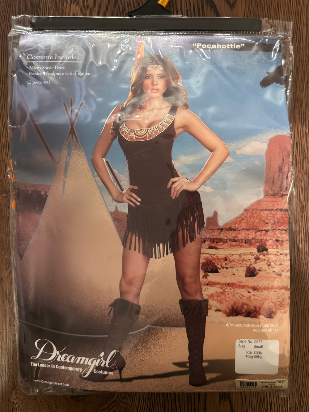 Dreamgirl Brown Fringe Mini Dress Costume with Beaded Headband “Pocahottie”